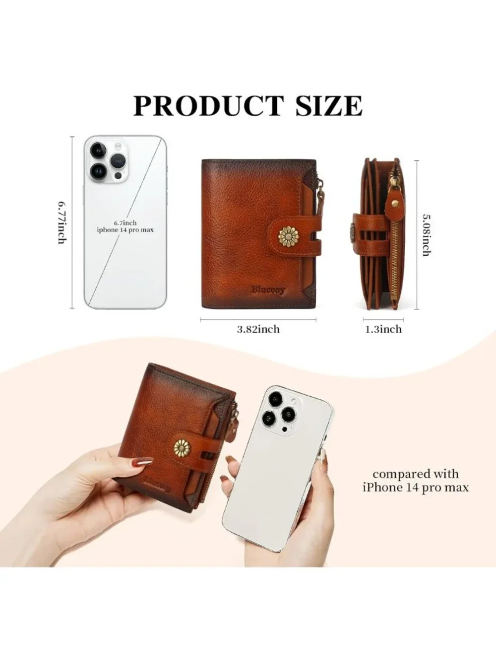 Compact RFID Blocking Leather Wallet for Women, Bifold Card Holder with ID